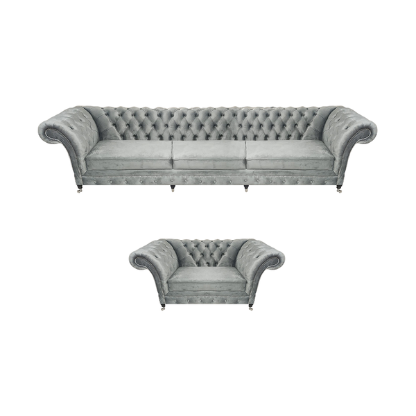 Grau Sofa Dreisitze Set Wohnzimmer Sessel Einrichtung PolstermöBel Chesterfield-image