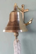 Polished Brass Ship Bell Nautical Hanging Door Bell With Wall Mount Anchor