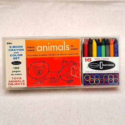 VTG 1966 Whitman 3-Book Crayon and Color Set with Crayon Keeper Plastic Box NEW