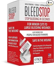 BleedStop First Aid Powder 4 (15g) Pouches - Blood Clotting Trauma Kit Severe Bl