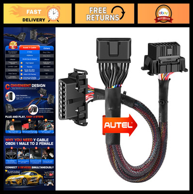 OBD2 Y Splitter Extension Cable 16 Pin Male to 2 Female Connector, 1FT OBDII Ada