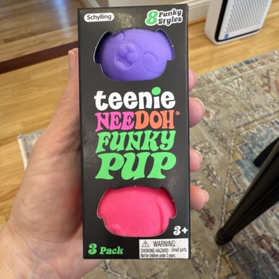 Schylling Teenie Nee Doh Funky Pup Squeeze Ball Pink Purple Turquoise- 3 Pack