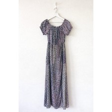 Lulus Neva Navy Floral Off Shoulder Maxi Dress Medium EJD1394 Puff Sleeve EUC