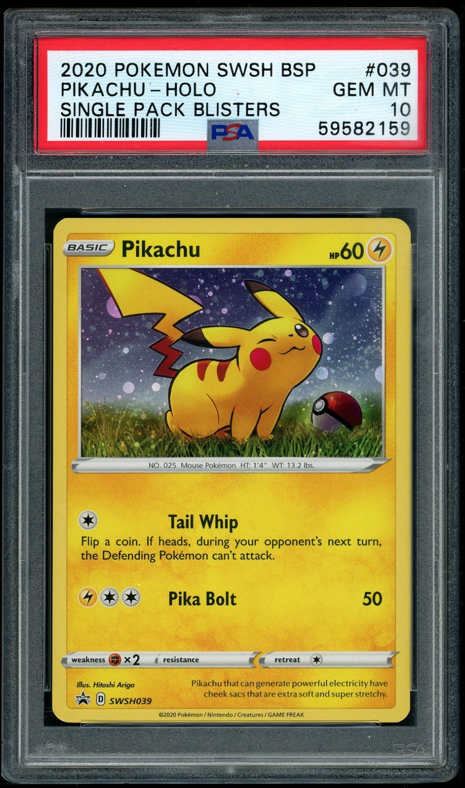 POKEMON PIKACHU-HOLO 2020 SWSH BLACK STAR PROMO #039 PSA 10