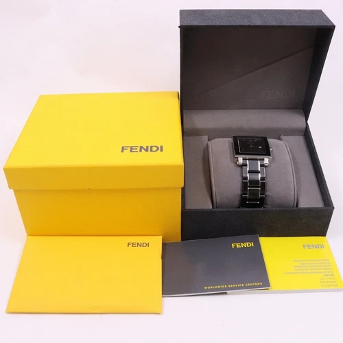 Orologio Fendi 6200G Quadro Quarzo Ceramica Nera Quadrante Nero Cinturino