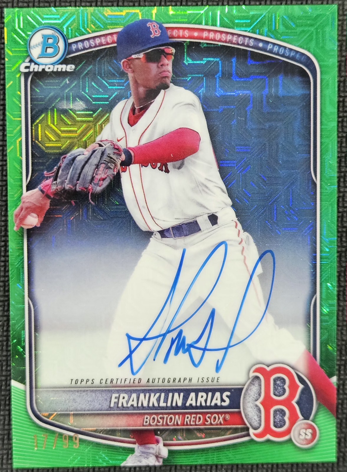 Franklin Arias 2025 Bowman Chrome Green Mojo Auto /99 Boston Red Sox