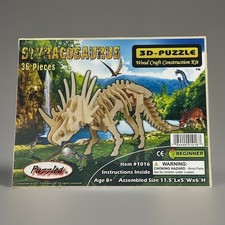 Dinosaur 3D Styracosaurus Wooden Puzzle, No Glue Needed - Sealed - Beginner Kit