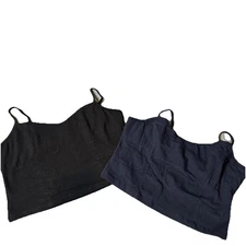 LOT 2 Y2K VS MODA International Crop Tank Tops Built In Bra Blk&Nvy Women XL NEW
