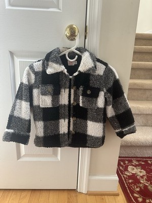 Unisex Kids 4-5 Checkered Coat Jacket Black And White Button Up