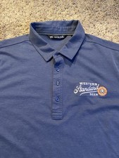 Travis Mathew Golf Polo Shirt Large Western Standard Beer Blue No Flaws