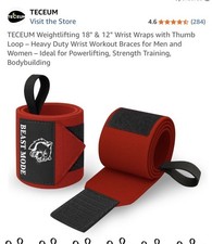 TECEUM Weightlifting 18"  12" Wrist Wraps with Thumb Loop   Heavy Duty Wrist Wo