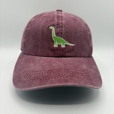 Dad Brand Hat Adult Strapback Burgundy Baseball Cap Embroidered Green Dinosaur