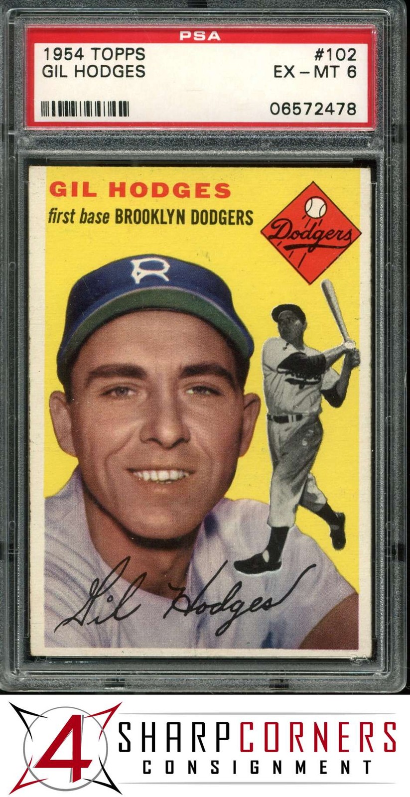 1954 TOPPS #102 GIL HODGES DODGERS HOF PSA 6