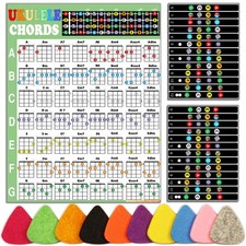 Ukulele Beginner Kit with Chord Chart, Fretboard Stickers, Picks - Black White