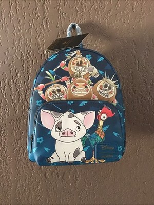 Loungefly Disney Moana Mini Backpack Blue Floral Tribal Print Pua Hei Hei