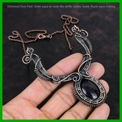 Copper Oval Dinosaur Bone Gemstone Chain Sister Wire Wrapped Unique New Necklace