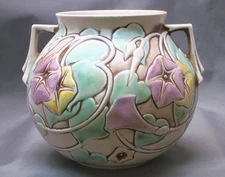 Roseville 1935 2 Handled "Morning Glory" White # 269-6" W/ Metal Frog Insert