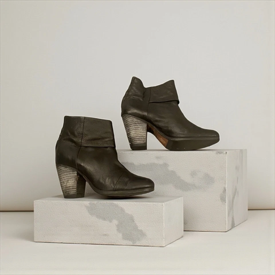 Botines RAG & BONE Talla 39.5 9 Cuero Negro Gris Tacón Bloque R $495 Foto 2 de 4