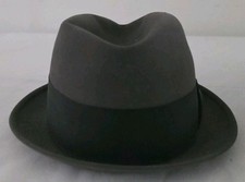 Vintage STETSON Fedora Hat Gray Fur Felt Stingy Brim Feather Satin Lined USA