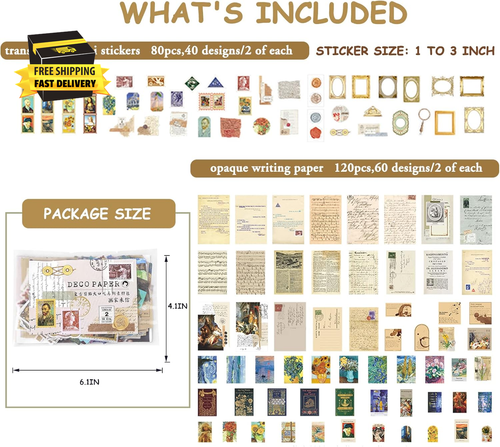 Scrapbook Supplies Pack (200 Pieces) for Art Journaling Bullet Junk Journal Supp - Picture 2 of 7
