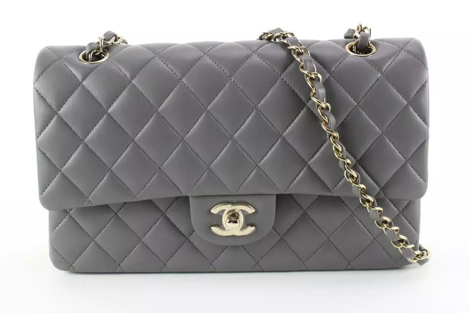 Chanel 2022 Dark Grey Quilted Lambskin Medium Classic Double Flap