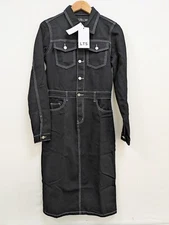 LTS Black Contrast Stitch Denim Dress