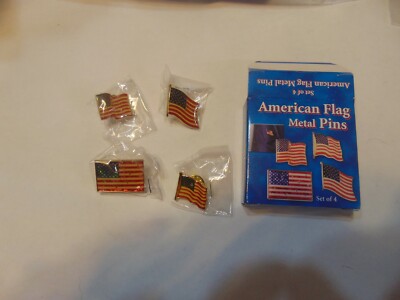 AMERICAN FLAG METAL PINS SET OF 4 DIFFERENT WITH CLUTCHBACK LAPEL COLLAR HAT POC