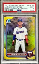 2022 Bowman Chrome Anthony Gutierrez Yellow Refractor SP 64/75 #BCP160 PSA 9
