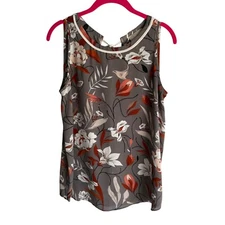 LOFT OUTLET Mushroom Gray Floral Sleeveless Ladies Blouse, S