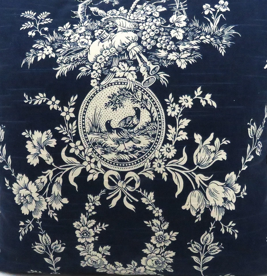 Throw Pillow Cover 22 x 22 Waverly Toile Navy Blue Cording Cushion Shams Case - Image 2 of 3