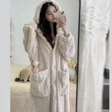 Women's Winter Hooded Coral Fleece Long Nightgown Soft Warm ry Long Pajamas