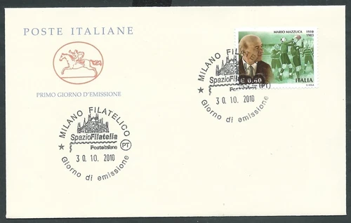 2010 ITALY FDC HORSE FOOTBALL MARIO MAZZUCA NO ARRIVAL STAMP - CG