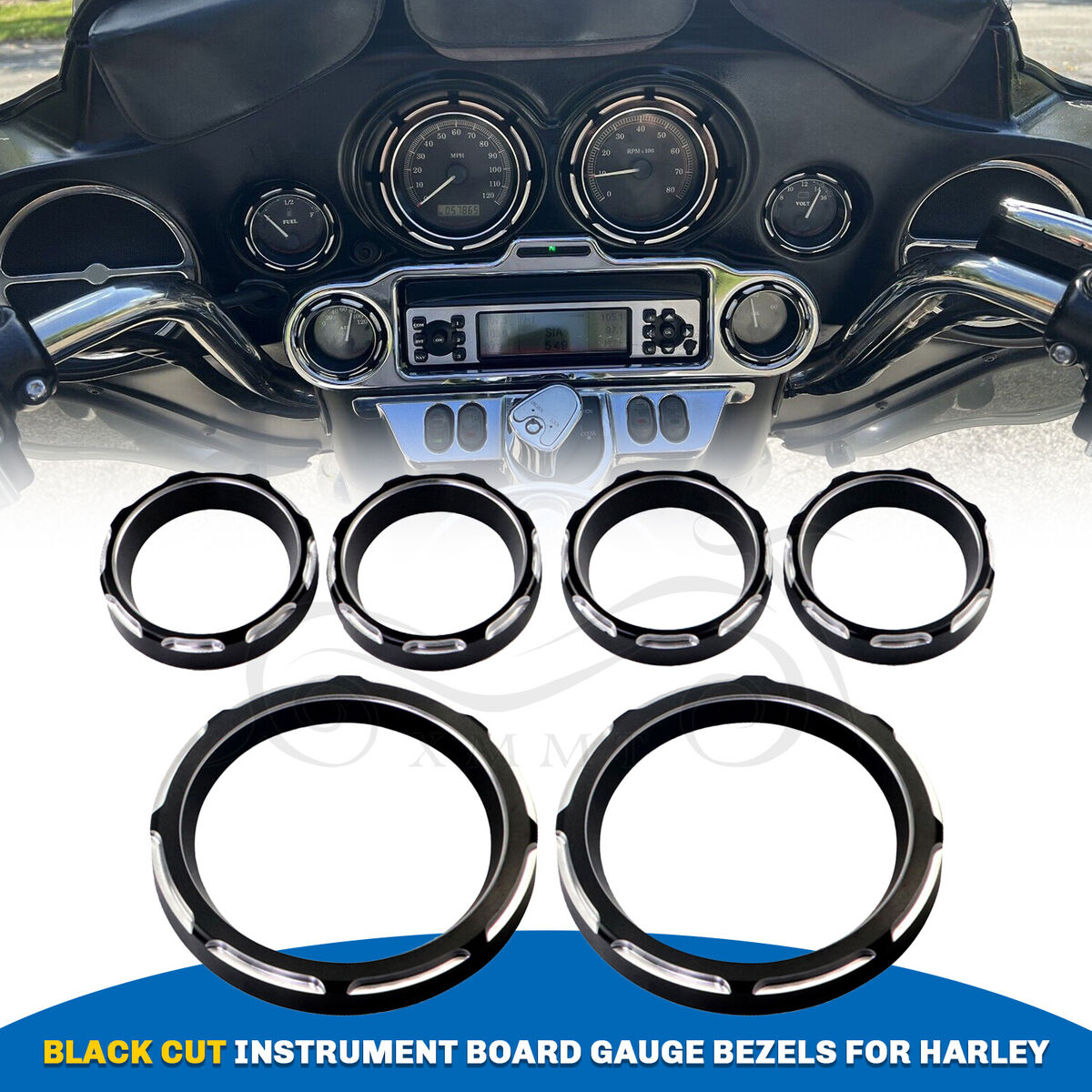Black Instrument Board Gauge Bezel Cover Set For Harley Black Instrument Board Gauge Bezel Cover Set For Harley
