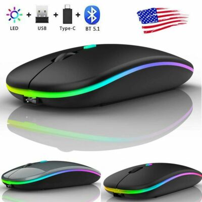 Wireless Bluetooth 5.1 Dual Mode Mouse LED Rechargeable Mice for Computer Laptop