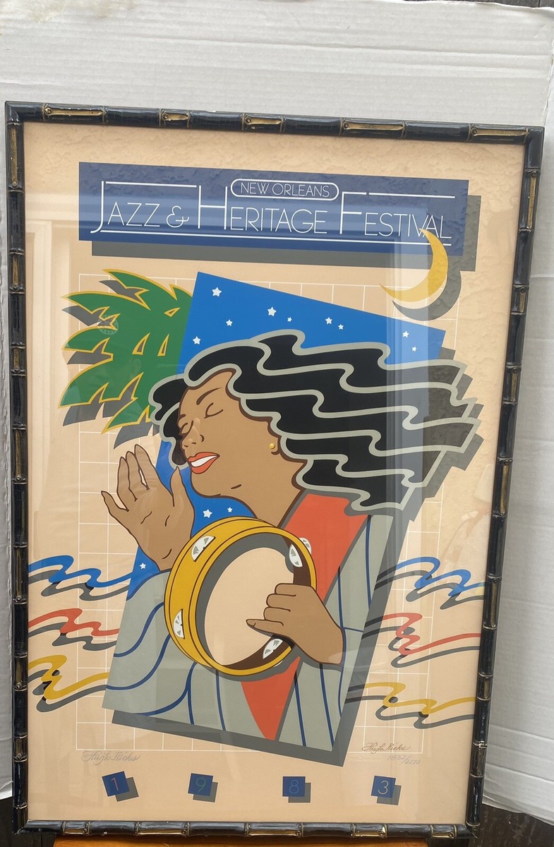 NEW ORLEANS JAZZ & HERITAGE FEST POSTER 1983 FRAMED SIGNED HUGH