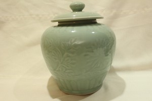 China antique Porcelain Qing kangxi longquan kiln Celadon Glaze Lid Jar Pot 25 c