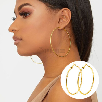 Large Hoop Earrings Dangle Drop 80MM Big Circle 18ct Gold Plated Women  Fashion UK