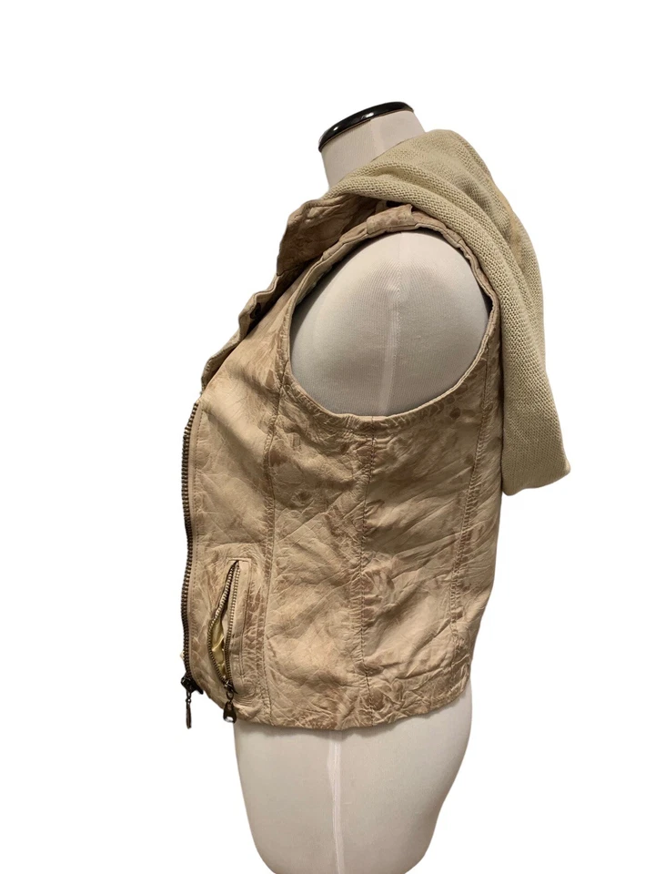 Doma Leather Vest Knitted Hood Size M Moto Womens - Image 3 of 4