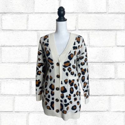 Who What Wear Cream Brown Oversized Leopard Cardigan Sweater Size