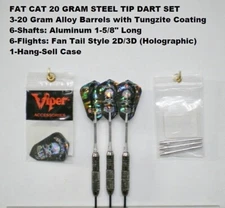 Darts Fat Cat Tungzite 20 gram Steel Tip Dart Set W/ 2D/3D  Death Mark Flights
