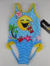 Emojination Girls 2T Swimsuit 1-Piece Blue Yellow UPF 50 NWT NEW