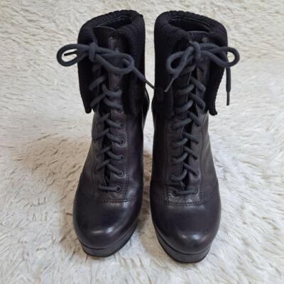 Gucci Boots Heel Lace-up Knit/Leather Black EU36.5/US6.5 Gucci Boots Heel Lace-up Knit/Leather Black EU36.5/US6.5