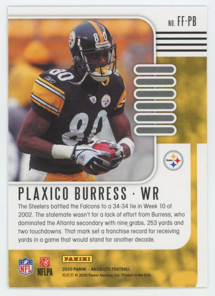 2020 Panini Absolute Fantasy Flashback Plaxico Burress Pittsburgh Steelers - Image 2 of 2