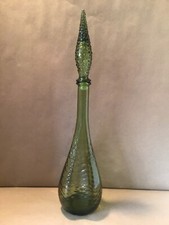 EMPOLI ITALY AVOCADO GREEN 22  TRIPLE PINCH OPTIC GENIE BOTTLE BUBBLE STOPPER