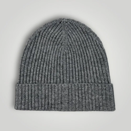 Maison Andes 100% Cashmere Light Gray Ribbed Beanie
