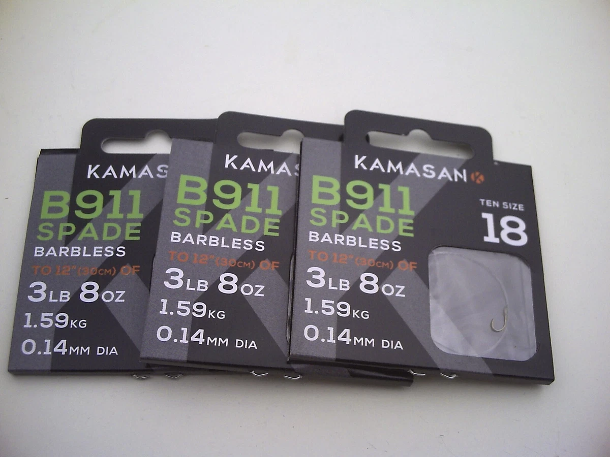 5 x PACKS - KAMASAN B911X X-STRONG BARBLESS SPADE END HOOKS
