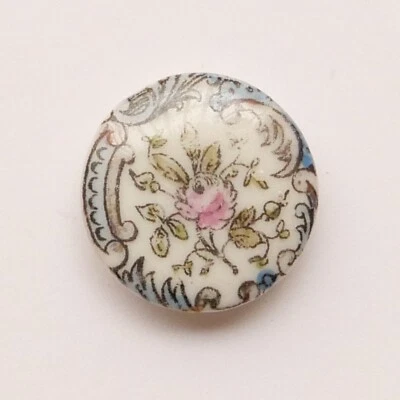 Bouton ancien - Porcelaine - Décor transfert - 17 mm - Transfer porcelain button - Photo 1/4