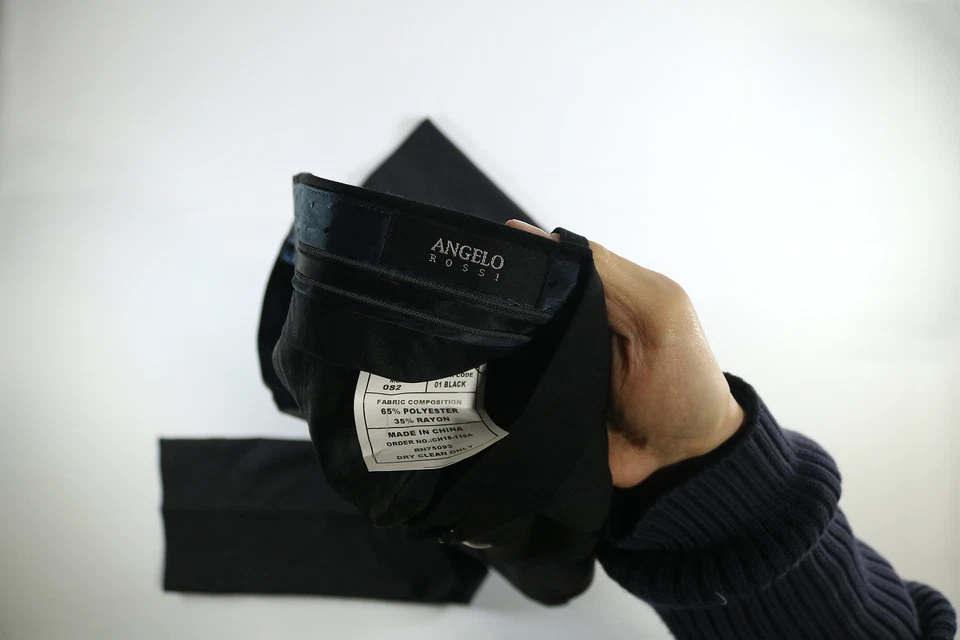 Pantalones de vestir para hombre Angelo Rossi negros delanteros planos 40W NUEVO Foto 3 de 4