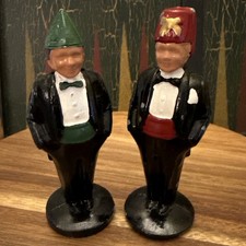 Cast Metal Shriners Figures Shriner Green Hat Red Fez Lot of 2 Vintage
