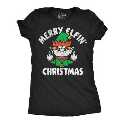 Womens Funny T Shirts Merry Elfin Christmas Sarcastic Elf Graphic Novelty Tee